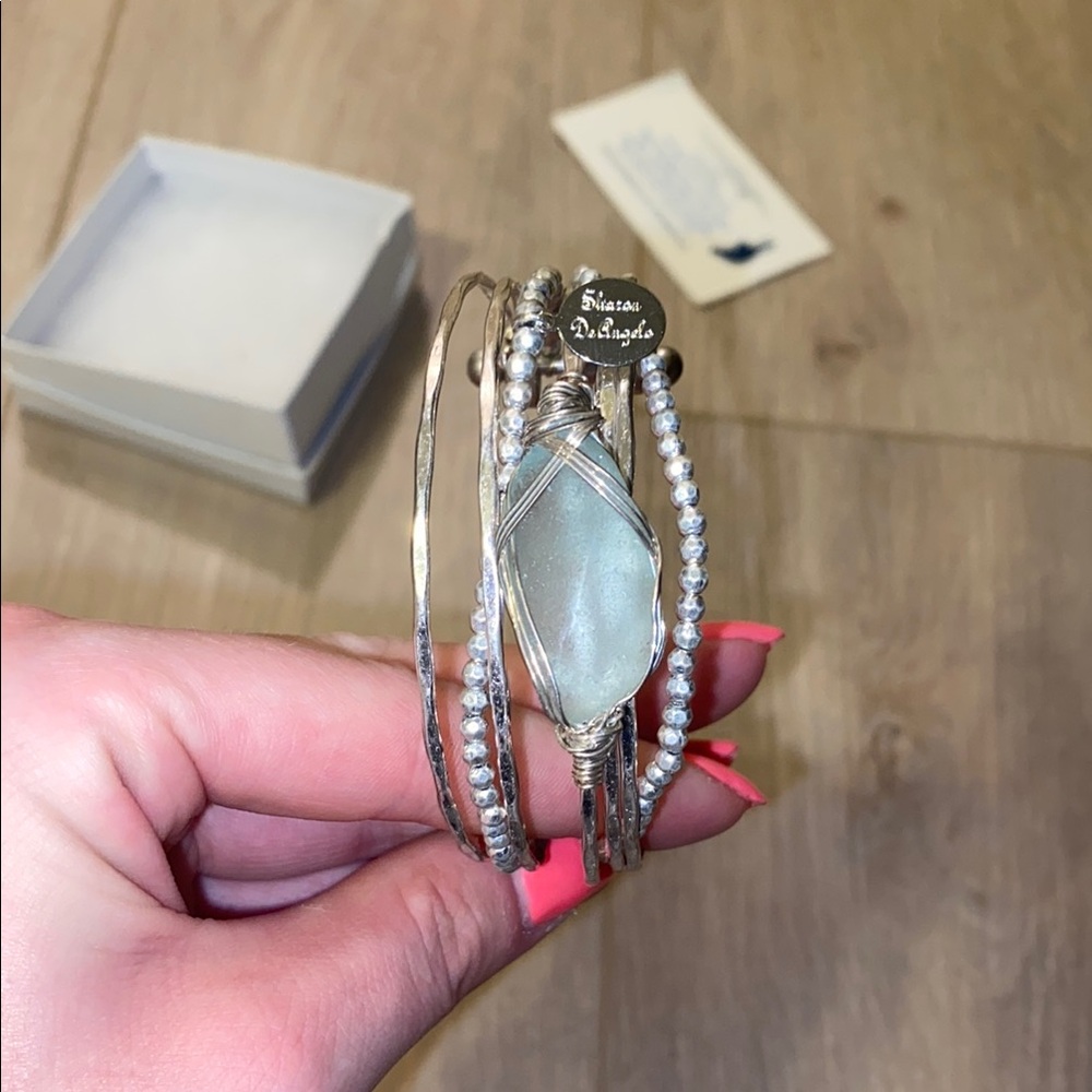 Silver and Blue Bangle Set